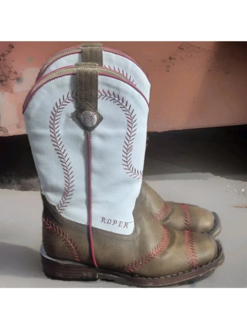 Roper Kids Boys Baseball Square Toe Casual Boots Mid Calf - Brown, White Size 13